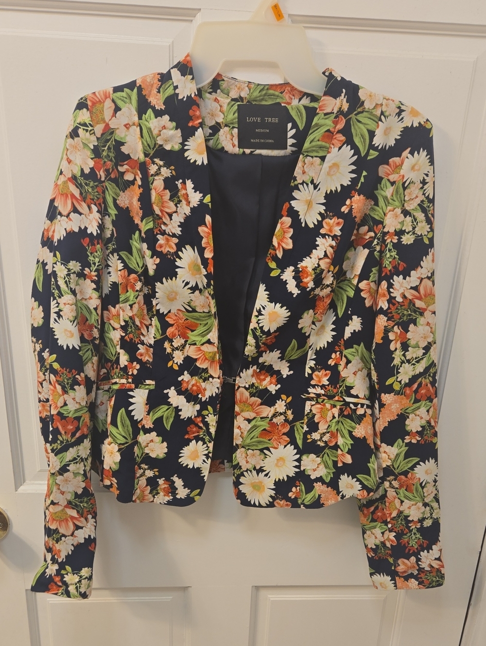 Love Tree Navy Floral Tailored Blazer
